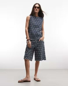 ���N���C�� ���B���e�[�W ���f�B�[�X �{�g���X �n�[�t�p���c�E�V���[�c �f�j�� Reclaimed Vintage chambray denim cutwork jorts indigo - part of a set Indigo �C���f�B�S