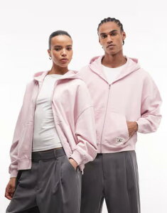 �R���[�W���� ���f�B�[�X �A�E�^�[ �p�[�J�[�E�X�E�F�b�g �t���W�b�v COLLUSION Circular Design Collection Unisex heavyweight zip throughoodie Baby pink �s���N