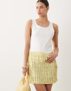 �G�C�\�X ���f�B�[�X �{�g���X�J�[�g �~�j ASOS DESIGN leaf embellished mini skirt in yellow - part of a set Yellow �C�G���[