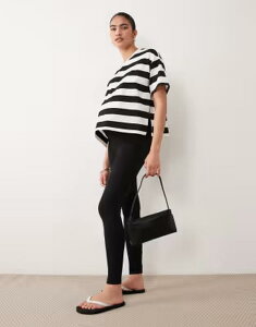 �}�}���C�V�A�X ���f�B�[�X �g�b�v�X T�V���c �N���b�v�h �}�^�j�e�B Mama.licious Mamalicious Maternity boxy cropped split side T-shirt in wide black and cream stripesnowhite/ black �z���C�g