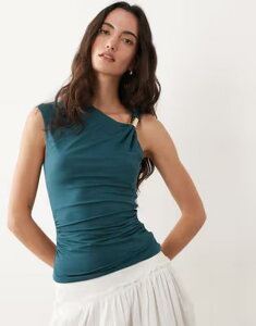 �G�C�\�X ���f�B�[�X �g�b�v�X T�V���c �A�V�����g���[ ASOS DESIGN modal asymmetric top with gold-tone hardware detail in teal BROWN �u���E��
