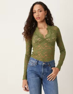 �t���[�s�[�v�� ���f�B�[�X �g�b�v�X �V���c ���[�X Free People all day lace long sleeve top TERRARIUM GREEN �O���[��