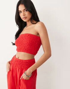 �G�C�\�X ���f�B�[�X �g�b�v�X �V���c ASOS DESIGN cheesecloth shirred bandeau Red ���b�h