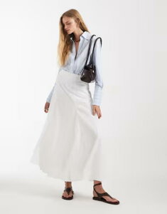 �G�C�\�X ���f�B�[�X �{�g���X�J�[�g �R�b�g�� �}�L�V ASOS DESIGN cotton godet maxi skirt White �z���C�g