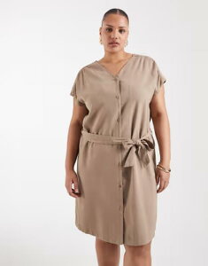 �I�����[�J�[�u ���f�B�[�X �g�b�v�X �����s�[�X �~�j ONLY Curve tie waist mini dress in taupe gray �O���[