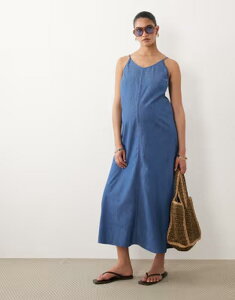 �}�}���C�V�A�X ���f�B�[�X �g�b�v�X �����s�[�X �~�f�B �f�j�� �}�^�j�e�B Mama.licious Mamalicious Maternity cami strap chambray denimidi dress in medium blue wash Medium blue denim �f�j��
