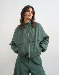 �g�b�v�V���b�v ���f�B�[�X �A�E�^�[ �W���P�b�g�E�u���]�� �X�^���h�l�b�N Topshop funnel neck jacket stripes - part of a set Green stripe �O���[��