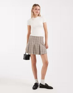 �G�C�\�X ���f�B�[�X �{�g���X�J�[�g �~�j ASOS DESIGN box pleats tailored mini skirt micro plaid BROWN MICRO CHECK �u���E��