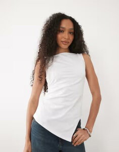 �G�C�\�X ���f�B�[�X �g�b�v�X T�V���c �A�V�����g���[ ASOS DESIGN heavy weight slash neck asymmetric longline top WHITE �z���C�g