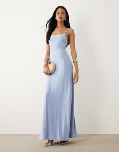 �G�C�\�X ���f�B�[�X �g�b�v�X �����s�[�X ���[�X �}�L�V ASOS DESIGN slinky lace up back maxi slip dress in pastel BLUE �u���[