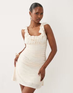 �G�C�\�X ���f�B�[�X �g�b�v�X �����s�[�X �~�j ���[�X ASOS DESIGN square neck devore mini dress with lace-up back in cream CHOCOLATE BROWN �u���E��