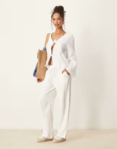 �W�F�C�f�B�[���C ���f�B�[�X �{�g���X �J�W���A���p���c ���C�h���b�O JDY wide leg cheesecloth pants - part of a set WHITE �z���C�g