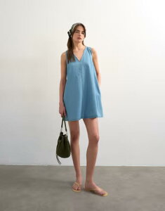 �g�b�v�V���b�v ���f�B�[�X �g�b�v�X �����s�[�X V�l�b�N �~�j �f�j�� Topshop denim v-neck mini shift dress in bleach �f�j��