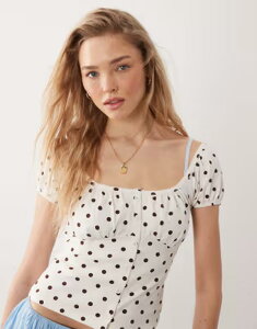 �~�X�Z���t�t���b�W ���f�B�[�X �g�b�v�X �V���c �h�b�g Misselfridge button detailing milkmaid top in polka dots Polka dot �h�b�g