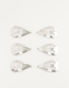 �G�C�\�X ���f�B�[�X �A�N�Z�T���[ ASOS DESIGN heart shaped silver snap clips pack of 6 SILVER �V���o�[