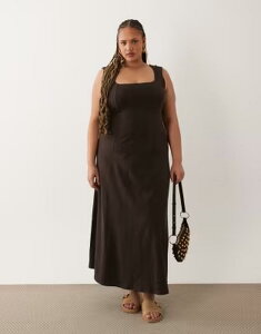 �G�C�\�X ���f�B�[�X �g�b�v�X �����s�[�X �~�f�B ASOS Curve ASOS DESIGN Curve square neck seam detail midi dress in chocolate �`���R���[�g