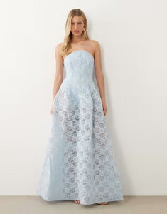 �G�C�\�X ���f�B�[�X �g�b�v�X �����s�[�X �~�f�B �X�J�[�g ���[�X ASOS DESIGN Premium bandeau lace full skirt midi dress Blue �u���[