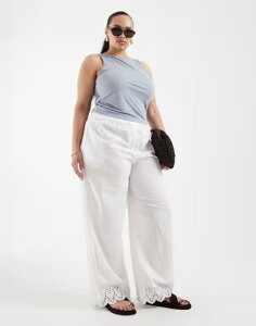 �I�����[�J�[�u ���f�B�[�X �{�g���X �J�W���A���p���c �R�b�g�� ONLY Curve 100% cotton pull-on pants with embroidery - part of a set BRIGHT WHITE �z���C�g