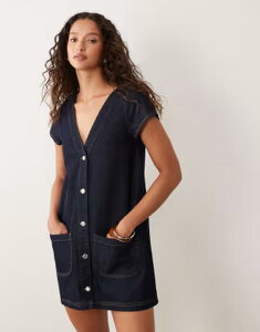 �~�X�Z���t�t���b�W ���f�B�[�X �g�b�v�X �����s�[�X �~�j Misselfridge short sleeve button through mini dress Indigo wash �C���f�B�S