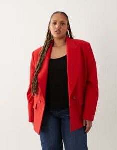 �G�C�\�X ���f�B�[�X �A�E�^�[ �W���P�b�g�E�u���]�� �u���U�[ ASOS Curve ASOS DESIGN Curve power shoulder double breasted blazerED ���b�h