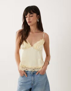 �~�X�Z���t�t���b�W ���f�B�[�X �g�b�v�X �V���c �T�e�� ���[�X Misselfridge satin and lace cami top in buttermilk