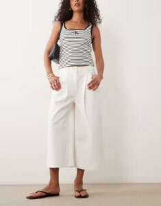 �G�C�\�X ���f�B�[�X �{�g���X �J�W���A���p���c ���C�h���b�O �f�j�� ASOS DESIGN wide leg denim culottes in cream �N���[��
