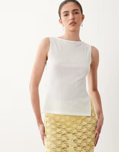 �G�C�\�X ���f�B�[�X �g�b�v�X T�V���c �Z�~�V�A�[ �T�C�h�X���b�g ���u �V�A�[ ASOS DESIGN semi sheeribbed longline tank top with side slit WHITE �z���C�g