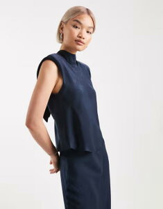 �G�C�\�X ���f�B�[�X �g�b�v�X �V���c �T�e�� ASOS DESIGN satin tie neck detail top - part of a set Navy �l�C�r�[