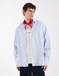 �Z���N�e�B�b�h �����Y �g�b�v�X �V���c Selected X Htel Amour long sleeve striped shirt Light Blue �u���[