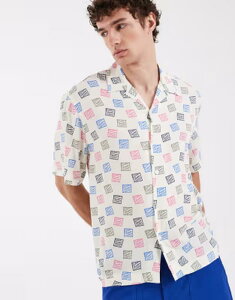 �Z���N�e�B�b�h �����Y �g�b�v�X �V���c �v�����g Selected X Htel Amour short sleeve shirt with stamprint in cream Egret �N���[��