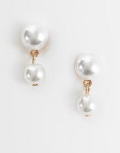 �G�C�\�X ���f�B�[�X �A�N�Z�T���[ �s�A�X�E�C�������O ASOS DESIGN double-drop faux-pearl stud earrings tone GOLD �S�[���h