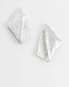 �G�C�\�X ���f�B�[�X �A�N�Z�T���[ �s�A�X�E�C�������O ASOS DESIGN large stud earrings with fold-over diamondesign in brushed SILVER �V���o�[