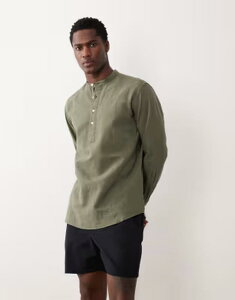 �W���b�N �A���h �W���[���Y �����Y �g�b�v�X �V���c ���l�� Jack & Jones linen blend overhead shirt Dusty olive �I���[�u
