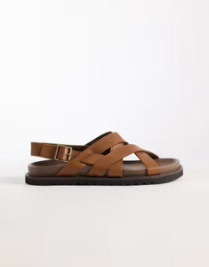 �G�C�\�X �����Y �V���[�Y �T���_�� ���U�[ ASOS DESIGN cross over strap sandals with buckle detailing in tan leather TAN �^��