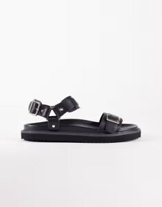 �G�C�\�X �����Y �V���[�Y �T���_�� ASOS DESIGN three strap sandals with metal hardware Black �u���b�N
