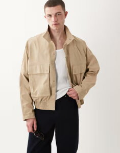 �G�C�\�X �����Y �A�E�^�[ �W���P�b�g�E�u���]�� �X�^���h�l�b�N ASOS DESIGN oversized harrington jacket with funnel neck in stone �X�g�[��