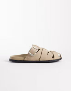 �G�C�\�X �����Y �V���[�Y �T���_�� ASOS DESIGN cross over strap sandals with buckle detailing in stone �X�g�[��