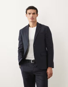 �W���b�N �A���h �W���[���Y �����Y �A�E�^�[ �W���P�b�g�E�u���]�� ���l�� Jack & Jones Premium pure linen slim suit jacket - part of a set Dark Navy �l�C�r�[