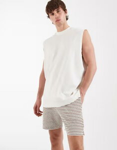 �G�C�\�X �����Y �{�g���X �n�[�t�p���c�E�V���[�c �V���[�g�p���c �W���[�W�[ ASOS DESIGN SLIM 12 jersey shorts in textured stripe DJ - part of a set Neautral �X�g���C�v