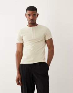 �G�C�\�X �����Y �g�b�v�X T�V���c �w�����[�l�b�N ASOS DESIGN slim T-shirt withenley neck in stone slub texture Pelican �X�g�[��