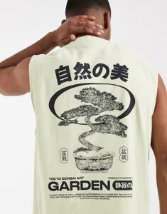 �G�C�\�X �����Y �g�b�v�X �x�X�g �O���t�B�b�N ASOS DESIGN oversized tank with bonsai graphic in off-white wash Dancing Foot �I�t�z���C�g