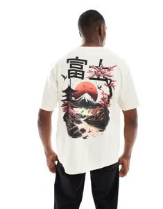 �W���b�N �A���h �W���[���Y �����Y �g�b�v�X T�V���c �v�����g Jack & Jones oversize back print-shirt with japan print Antique White �z���C�g