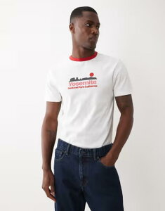 �G�C�\�X �����Y �g�b�v�X T�V���c �O���t�B�b�N ASOS DESIGN slim ringer t-shirt with Yosemite graphic in cream Coconut milk �N���[��