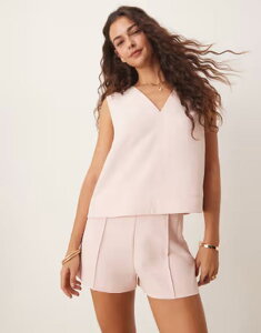 �G�C�\�X ���f�B�[�X �g�b�v�X �V���c V�l�b�N ASOS DESIGN tailored boxy v neck shell top - part of a set pink �s���N