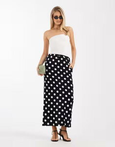 �X���[�h�x�A ���f�B�[�X �{�g���X�J�[�g �h�b�g�� �h�b�g �v�����g �W���[�W�[ �}�L�V Threadbare jersey maxi skirt and white polka dot print Black �u���b�N