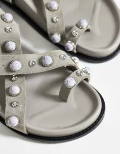 �X�e�B�[�u �}�f�� ���f�B�[�X �V���[�Y �T���_�� �X�G�[�h Steve Madden Linear studded footbed sandals with buckle strap suede Gray Suede �O���[