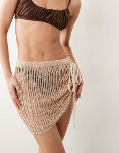 �~�X�Z���t�t���b�W ���f�B�[�X �{�g���X�J�[�g �M���U�[ �~�j �X�p���R�[�� Misselfridge beach sequin crochet ruched side sarong mini skirt GOLD �S�[���h
