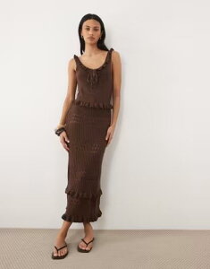 �~�X�Z���t�t���b�W ���f�B�[�X �g�b�v�X �����s�[�X Misselfridge frill detailing crochet midaxi dress in chocolate �`���R���[�g