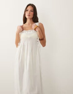 �~�X�Z���t�t���b�W ���f�B�[�X �g�b�v�X �����s�[�X ���[�X�g���� ���[�X �}�L�V Misselfridge beach lace trim square neck tie side maxi cover up WHITE �z���C�g