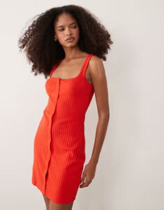 �G�C�\�X ���f�B�[�X �g�b�v�X �����s�[�X ���u�j�b�g �{�^���_�E�� �~�j �_�E�� �j�b�g ASOS DESIGN button down rib knit mini dress with picotrim in bright red ���b�h